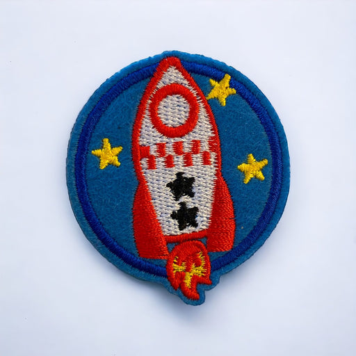 Red Rocket & Stars Embroidered Iron-On Patch