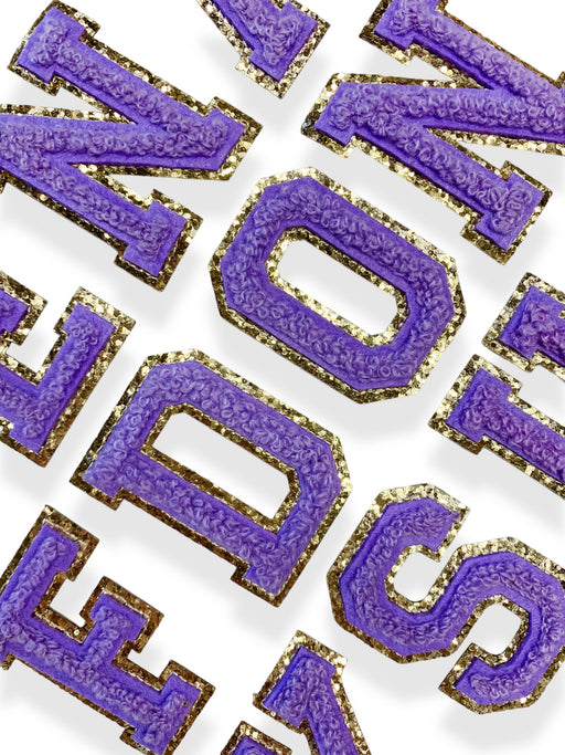 Purple Chenille Gold Trim 5cm Iron-On Patch Letters