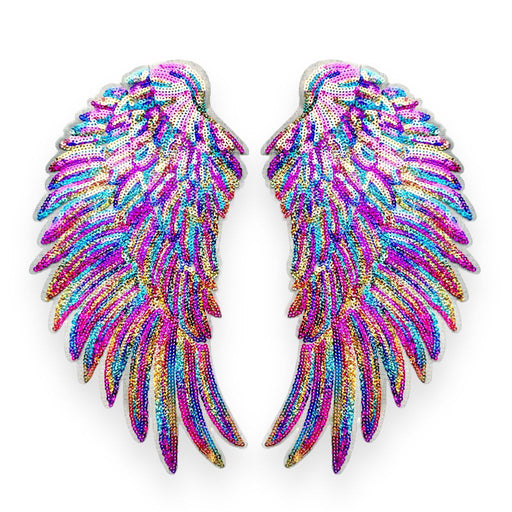 Large Multicoloured 27cm Angel Wings Sequin Iron-On Patches