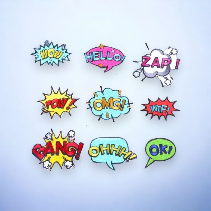 Comic Style Words Embroidered Iron-On Patches