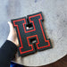 Large Varsity Black Red 20cm Iron-On Patch Letters H