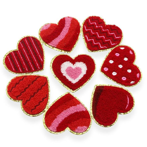 Red 7cm Heart Gold Trim Chenille Iron-On Patches
