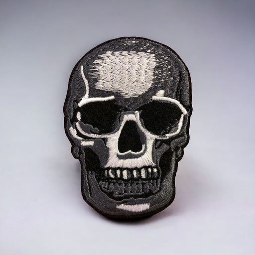 Grey Skull Embroidered 9cm Iron-On Patch