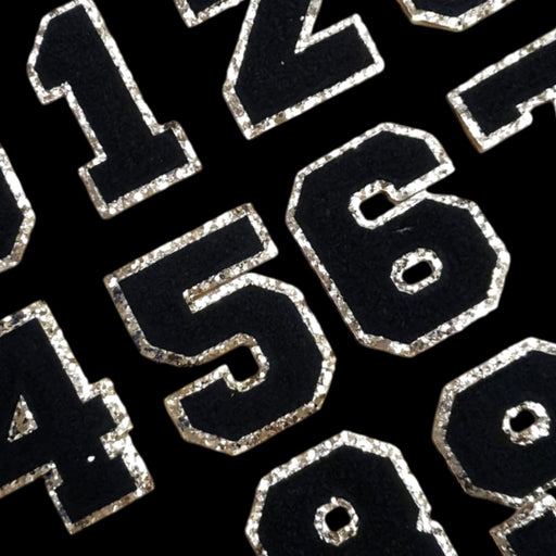 Black Chenille Gold Trim 5cm Iron-On Patch Numbers