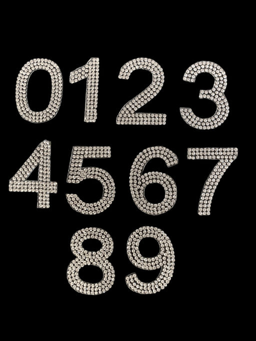 Silver 3cm Rhinestone Iron On Patch Numbers
