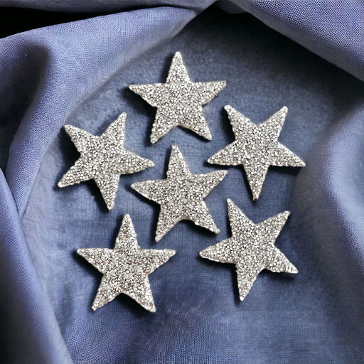 Sparkly 8cm silver rhinestone iron-on star patches