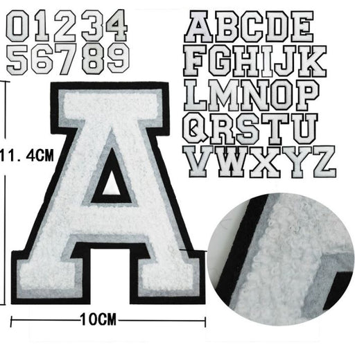 3D Varsity Style White 11.4cm Chenille Iron-On Patch Numbers