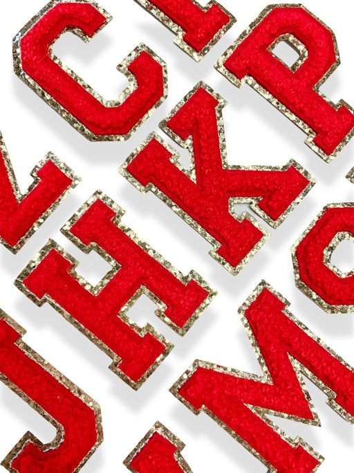 Red Chenille Gold Trim 5cm Iron-On Patch Letters