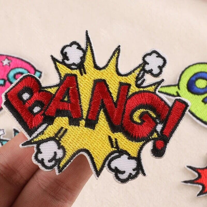 Comic Style Words Embroidered Iron-On Patches
