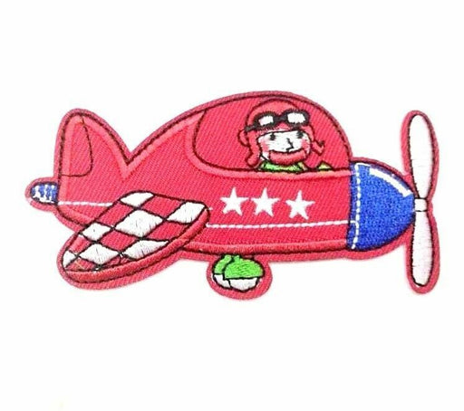 Red Propeller Plane Embroidered Iron-On Patch
