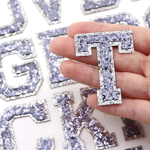 Grey Sequin 5cm Iron-On Patch Letter T