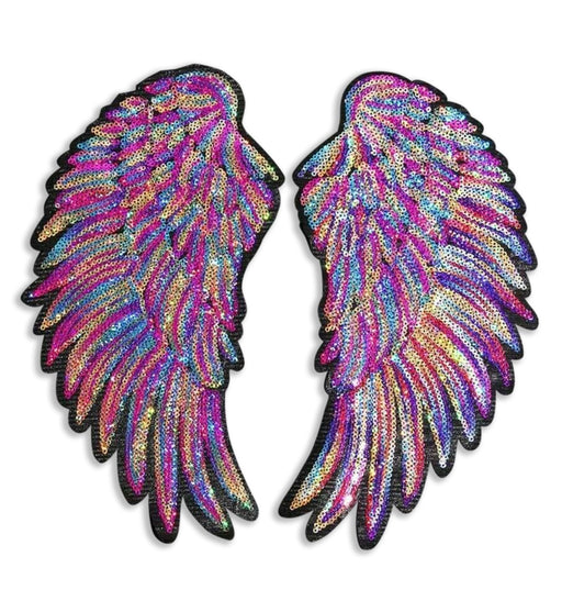 Large 26cm Angel Wings Sequin Iron-On Patches