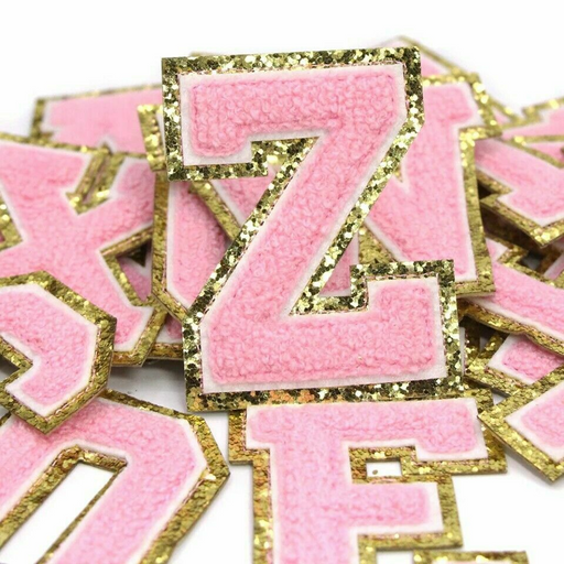 Pink & Gold Trim 8cm Chenille Iron-On Patch Letter Z