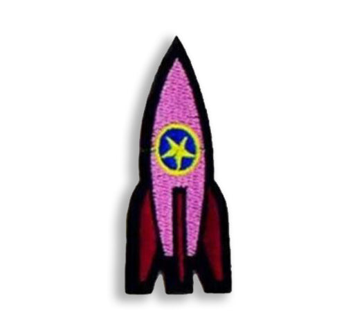 Pink Space Rocket Embroidered Iron-On Patch
