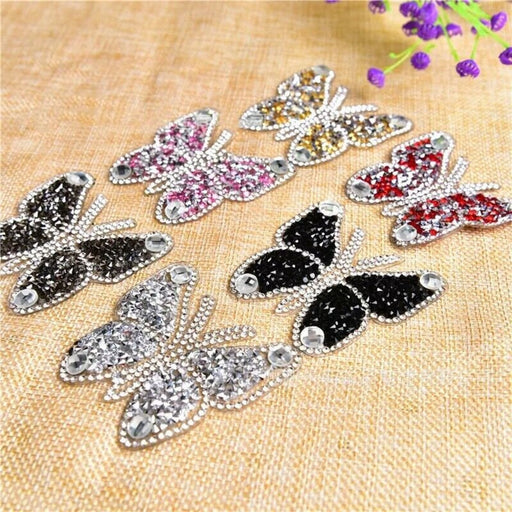 Rhinestone Butterfly Multi-Coloured 6cm Iron-On Patches