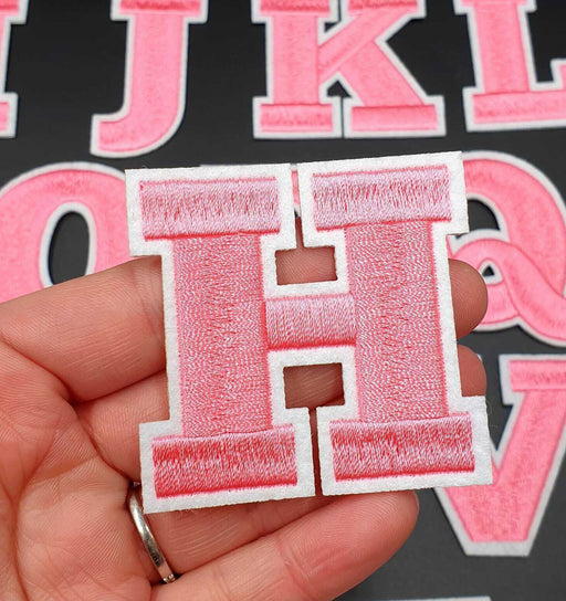 Pink Embroidered 5.5cm Iron-On Patch Letter H