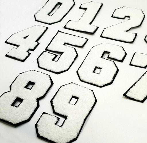 White Chenille 12cm Iron-On Patch Numbers