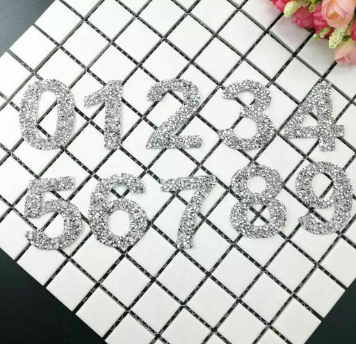 Silver Rhinestone 5cm Iron On Patch Numbers