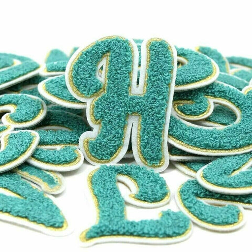 Green Gold Trim Chenille Iron On Patch Letter H