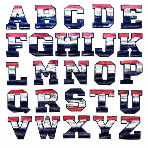 Red, White & Blue Sequin 5cm Iron-On Patch Letters