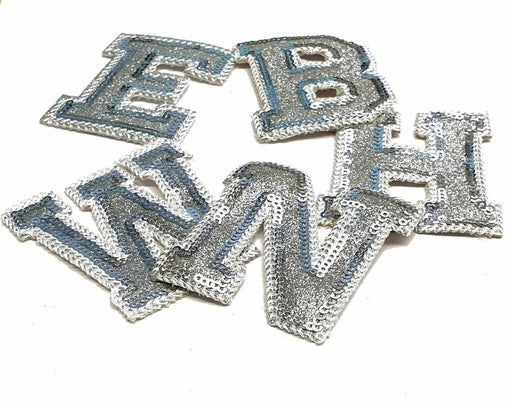 Sequin Silver Sparkle 6.5cm Sew-On Patch Letters