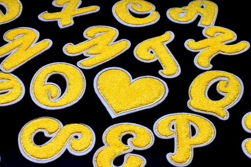 Yellow Chenille Gold Trim 7cm Iron-On Patch Letters
