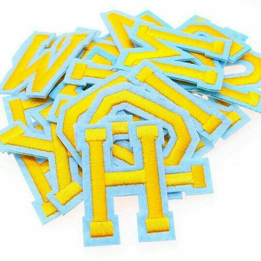 Gold Blue Embroidered 5cm Iron On Patch Letters