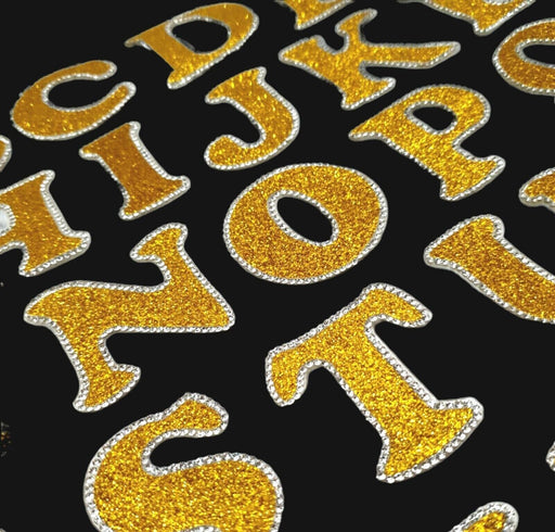 Gold Glitter Rhinestone 5cm Iron On Patch Letters