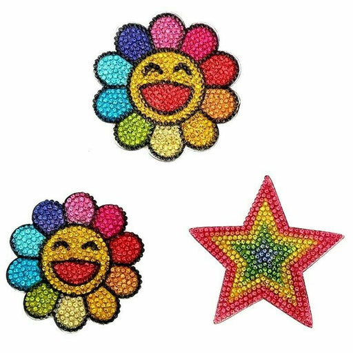 Flower & Star Multi-Coloured Rhinestone Iron-On Patches
