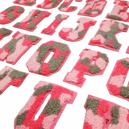 Pink Camouflage Chenille 7cm Iron-On Patch Letters