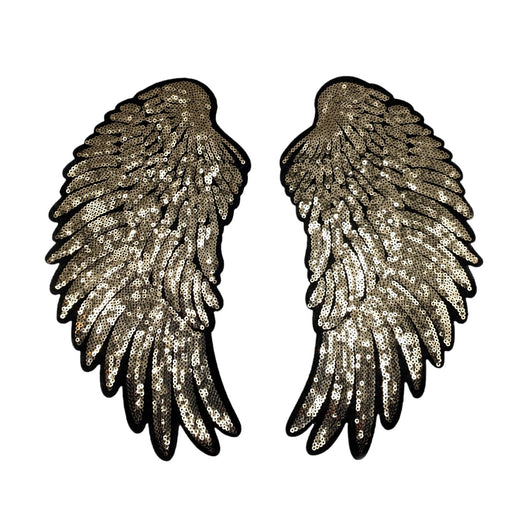 Large Bronze 26cm Angel Wings Sequin Iron-On Patches