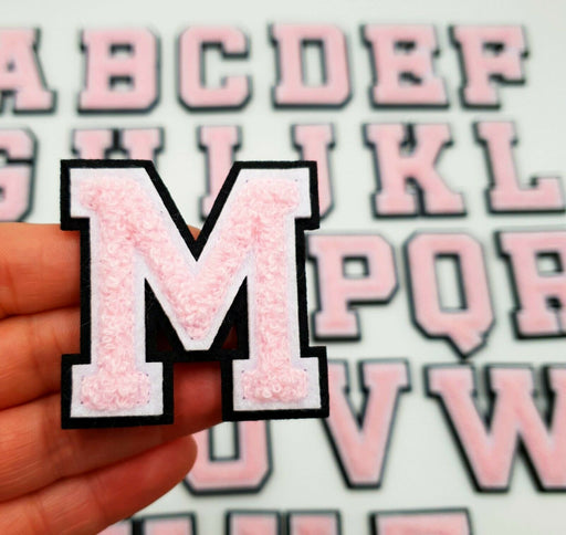3D Varsity Style Light Pink 7.5cm Chenille Iron-On Patch Letter M