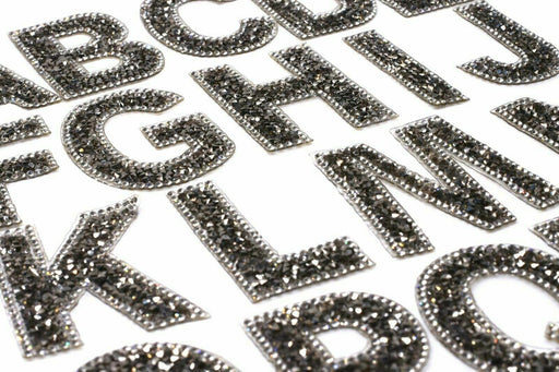 Large Grey Rhinestone Iron On Patch Letters