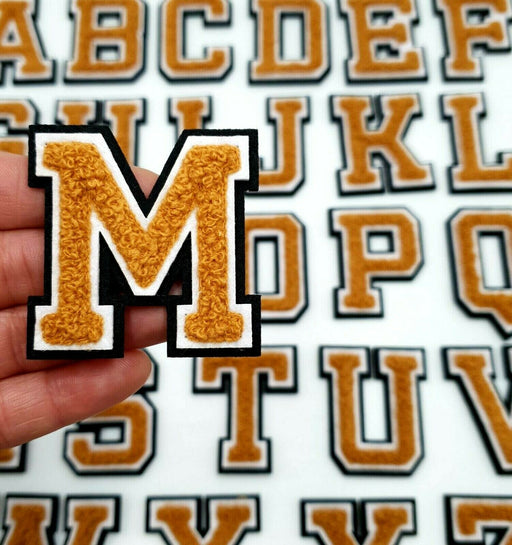 3D Varsity Style Brown 7.5cm Chenille Iron-On Patch Letter M
