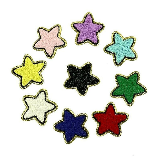6cm Gold Trim Chenille Star Iron On Patches