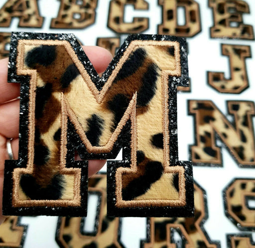 Animal Print Furry With Black Glitter Trim 8cm Iron-On Patch Letter M