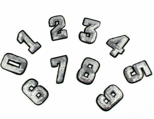 Silver Sequin 5cm Iron On Patch Numbers