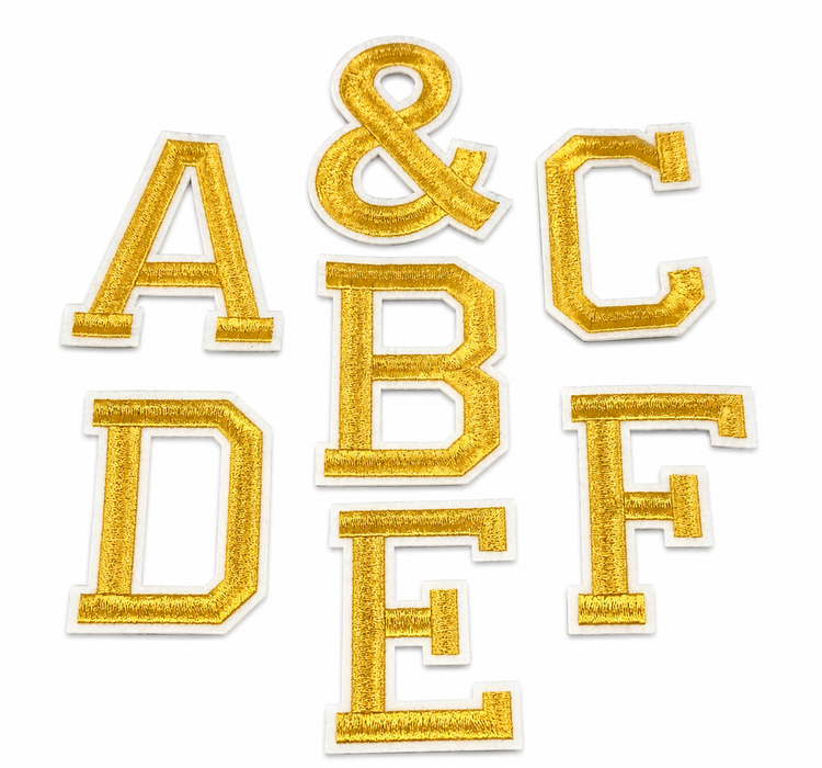 Gold Varsity Embroidered 9.8cm Iron-On Patch Letters & Numbers