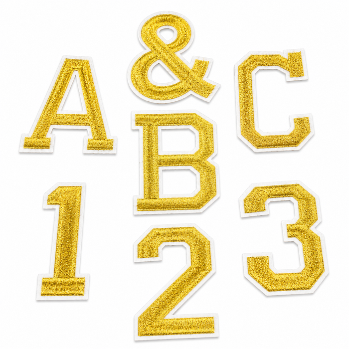 Gold Varsity Embroidered 9.8cm Iron-On Patch Letters & Numbers