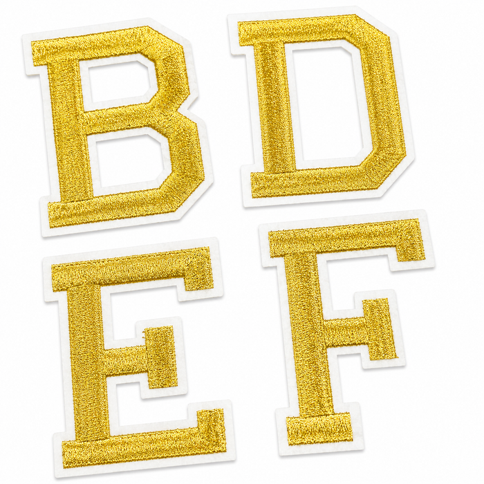Gold Varsity Embroidered 9.8cm Iron-On Patch Letters & Numbers