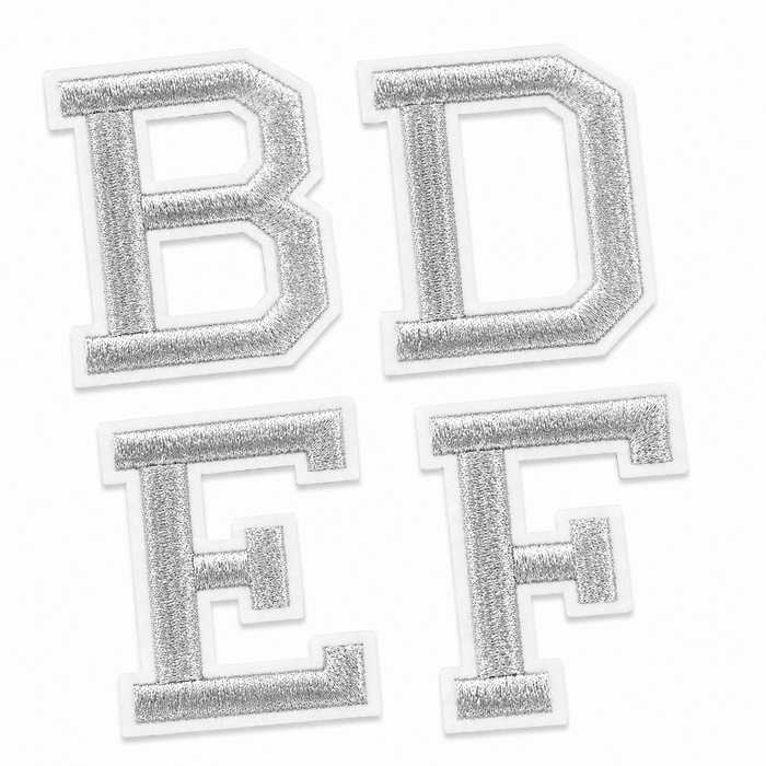 Silver Varsity Embroidered 9.8cm Iron-On Patch Letters & Numbers