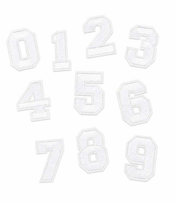 White Embroidered 5cm Iron On Patch Numbers