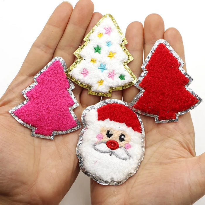 Christmas Chenille Santa & Tree Iron-On Patches