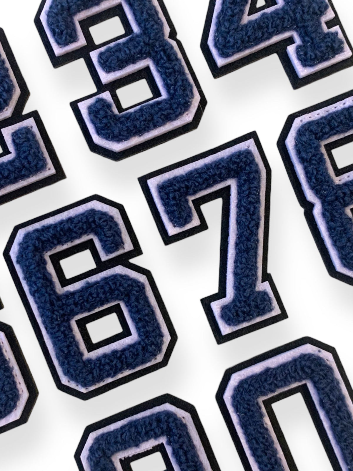 3D Varsity Style Navy 7.5cm Chenille Iron-On Patch Numbers — Patches