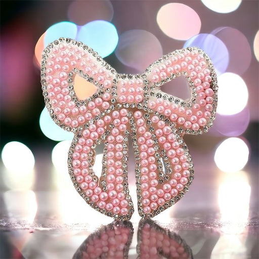 Pearl Rhinestone Bow 7cm Iron-On Patches