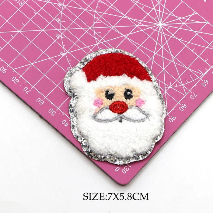 Christmas Chenille Santa & Tree Iron-On Patches