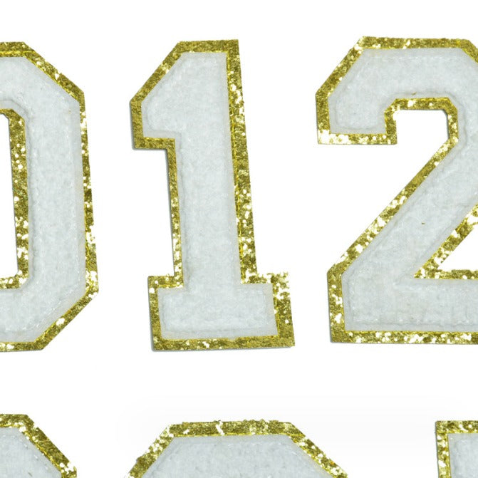 White Chenille Varsity Style 11.4cm Iron-On Patch Numbers