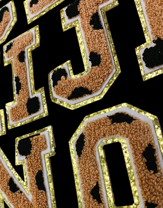Animal Print Chenille With Gold Trim 8cm Iron-On Patch Letters
