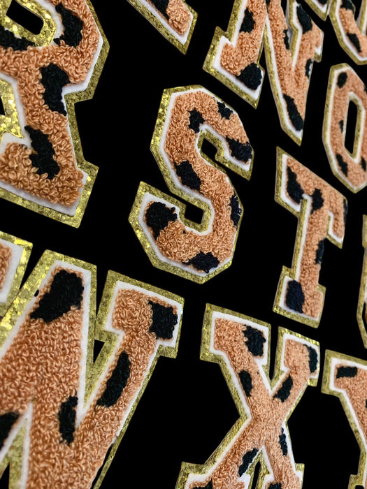 Animal Print Chenille With Gold Trim 8cm Iron-On Patch Letters