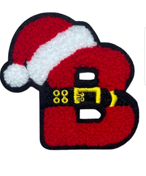 Christmas Santa Hat Chenille 7.5cm Iron On Patch Letter B
